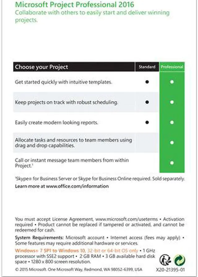 Alt view image 2 of 2 - Microsoft Project Pro 2016 Product Key Card - 1 PC