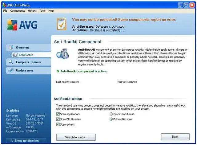 Alt view image 5 of 10 - AVG Anti-Virus & Anti-Spyware V8.0 1User/2Year Small Box