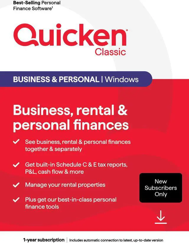 Main image of Quicken Classic Business & Personal for New Subscribers Only - 1 Year Subscription [Windows] Download