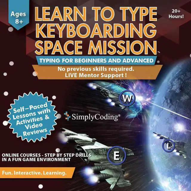 Main image of SimplyCoding Typing for Kids - Learn to Type Keyboarding Space Mission Course Age 8+ [Digital Download]