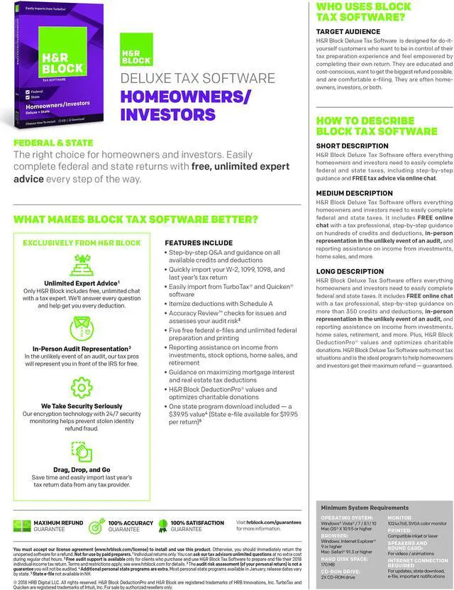Alt view image 2 of 2 - H&R BLOCK Tax Software Deluxe + State 2018