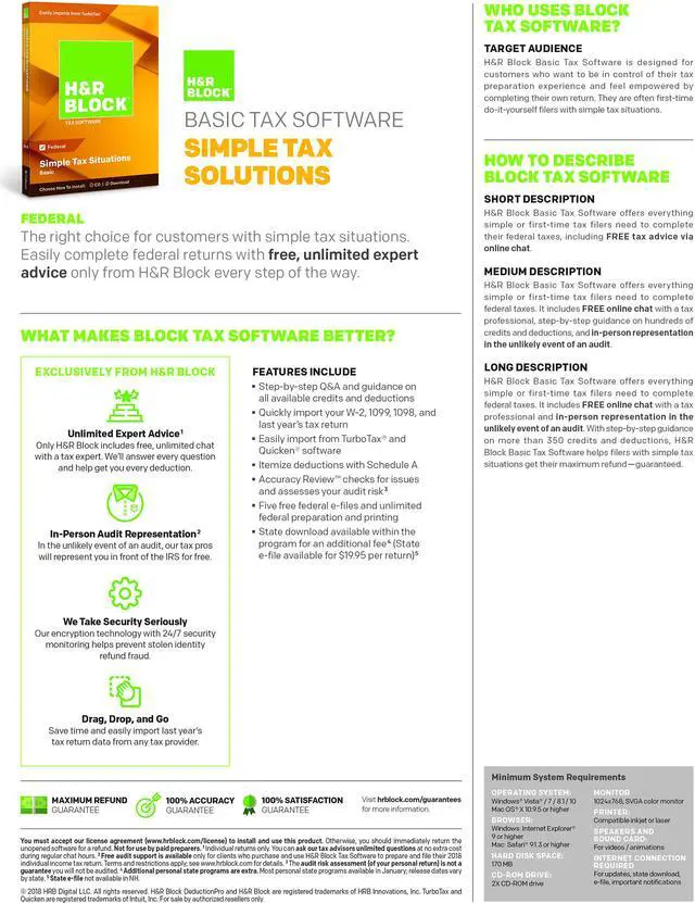Alt view image 2 of 2 - H&R BLOCK Tax Software Basic 2018 - Federal Only