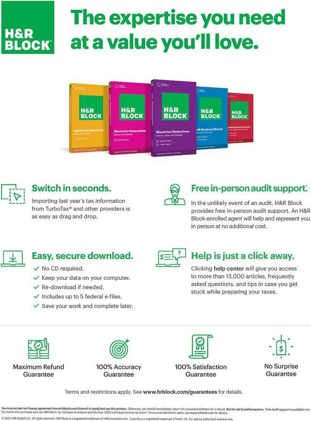 Alt view image 4 of 4 - H&R Block Tax Software Deluxe + State 2020 PC Windows/Mac (Bundle Key Card)