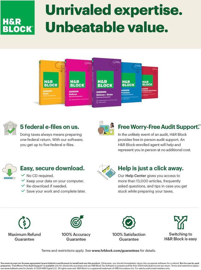 Alt view image 5 of 4 - H&R Block Tax Software Deluxe + State 2024 PC/Mac [Key Card]
