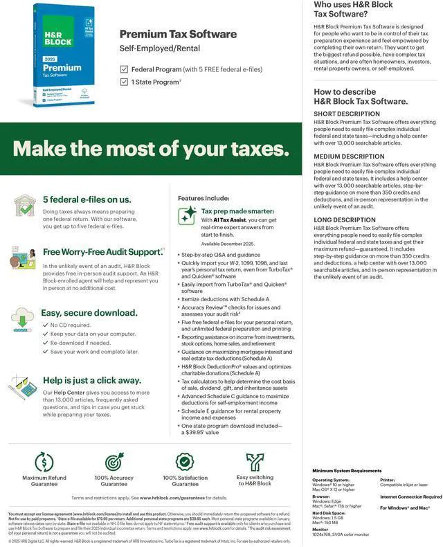 Alt view image 3 of 4 - H&R Block Tax Software Premium 2025 PC/Mac Download]