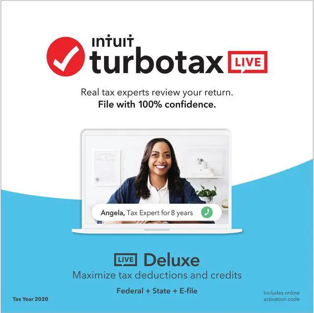 Main image of TurboTax LIVE Deluxe, Tax Experts and CPAs on Your Screen to help plus Final Review, 2020 Tax Software Online, Federal + State + E-file [Online Code]