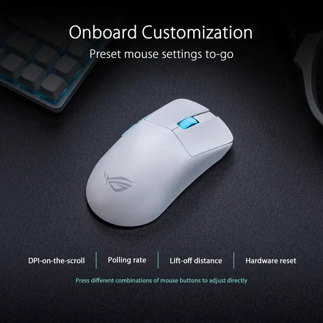 Alt view image 6 of 12 - Asus ROG Harpe Ace Aim Lab Edition Gaming Mouse, 54 g Ultra-Lightwieght, Connectivity (2.4GHz RF, Bluetooth, Wired), 36K DPI Sensor, 5 Programmable Buttons, ROG SpeedNova, Esports & FPS Gaming, White