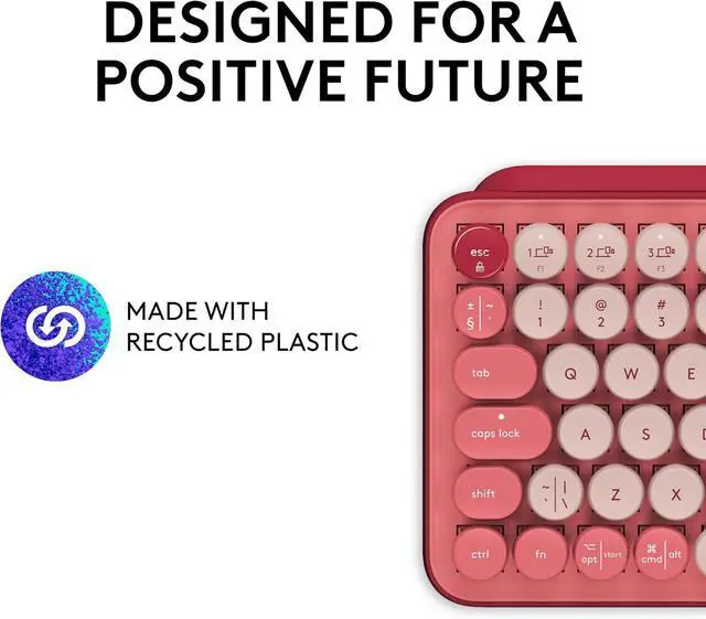 Alt view image 5 of 11 - Logitech POP Mechanical Wireless Keyboard - Customizable Emoji Keys, Durable Compact Design, Bluetooth or USB Connectivity, Multi-Device, OS Compatible - Heartbreaker Rose