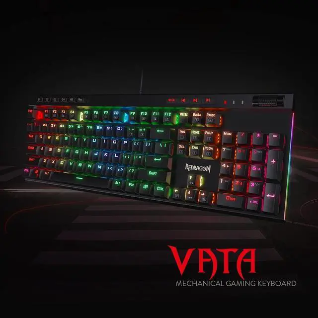 Alt view image 2 of 9 - Redragon K580 VATA RGB LED Backlit Mechanical Gaming Keyboard with Macro Keys & Dedicated Media Controls, Onboard Macro Recording (Brown Switches)
