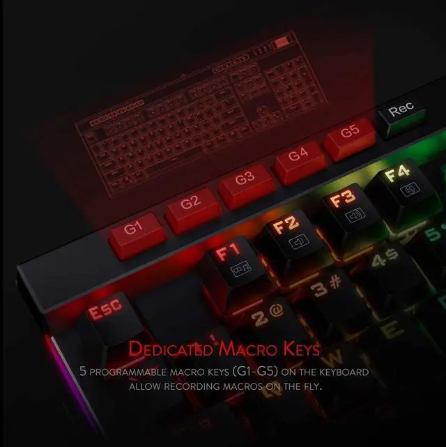 Alt view image 4 of 9 - Redragon K580 VATA RGB LED Backlit Mechanical Gaming Keyboard with Macro Keys & Dedicated Media Controls, Onboard Macro Recording (Brown Switches)