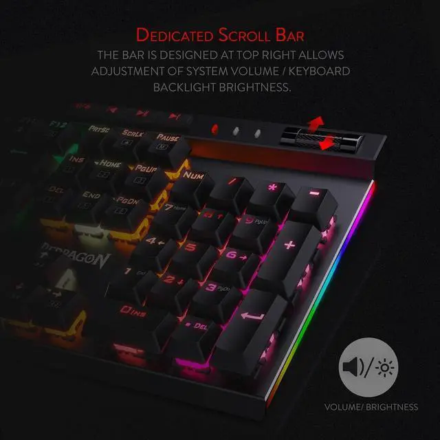 Alt view image 3 of 9 - Redragon K580 VATA RGB LED Backlit Mechanical Gaming Keyboard with Macro Keys & Dedicated Media Controls, Onboard Macro Recording (Brown Switches)