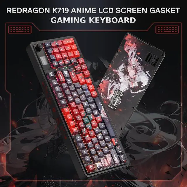 Alt view image 8 of 10 - Redragon K719 PRO Wireless RGB Gasket Gaming Keyboard, Dye-Sub Anime Keycap, Easy-Control LED Info Display, 0-Delay Tri-Mode, Cushioned 5-Layer Noise Dampening for Creamy Thocky Sound, 95% Layout