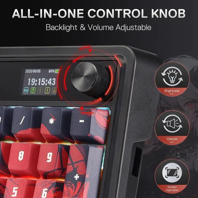 Alt view image 7 of 10 - Redragon K719 PRO Wireless RGB Gasket Gaming Keyboard, Dye-Sub Anime Keycap, Easy-Control LED Info Display, 0-Delay Tri-Mode, Cushioned 5-Layer Noise Dampening for Creamy Thocky Sound, 95% Layout