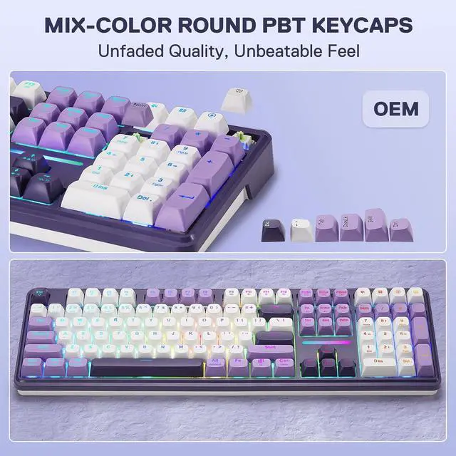 Alt view image 7 of 9 - Redragon K745 PRO Wireless Gasket RGB Gaming Keyboard, 108 Keys Mechanical Keyboard w/Extra 4 Hotkeys, Hot-Swap Socket, 5-Layer Noise Dampening, See-Through Round PBT Keycaps, Mint Mambo Switch