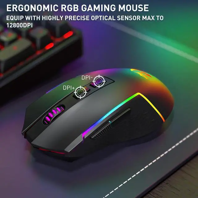 Alt view image 3 of 9 - Redragon S163 3-Mode Wilreess Gaming Keyboard & Mouse Combo, 108 Keys K689 PRO RGB Gasket Keyboard and 8000 DPI M693 Gaming Mouse Bundle, Convenient Shared Dongle