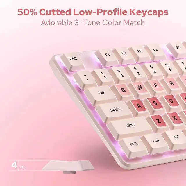 Alt view image 3 of 12 - Redragon BS8531 Wireless 104-Key Low-Profile Keyboard, 4000 DPI Mouse Combo, 30% Slimmer Ultra-Thin Mechanical Switch for Faster Keystrokes, Ergonomic Typing, 5-Level Adjustable DPI, Shared Dongle