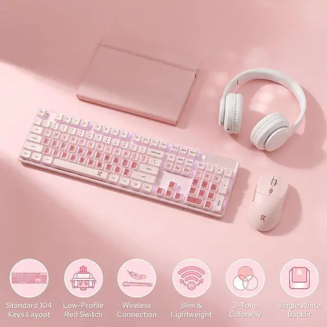 Alt view image 8 of 12 - Redragon BS8531 Wireless 104-Key Low-Profile Keyboard, 4000 DPI Mouse Combo, 30% Slimmer Ultra-Thin Mechanical Switch for Faster Keystrokes, Ergonomic Typing, 5-Level Adjustable DPI, Shared Dongle