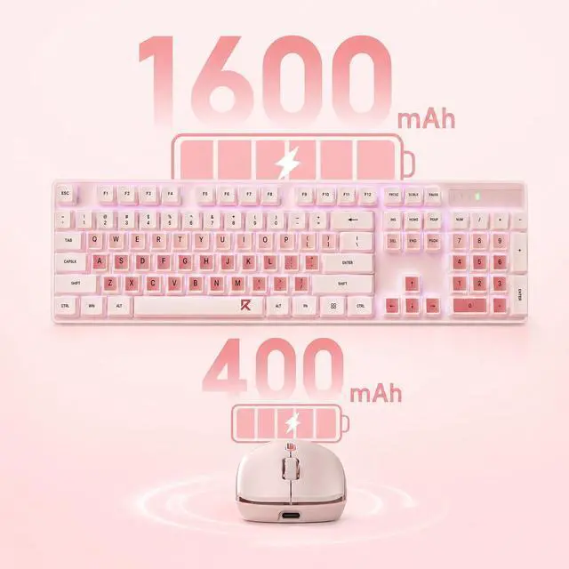 Alt view image 6 of 12 - Redragon BS8531 Wireless 104-Key Low-Profile Keyboard, 4000 DPI Mouse Combo, 30% Slimmer Ultra-Thin Mechanical Switch for Faster Keystrokes, Ergonomic Typing, 5-Level Adjustable DPI, Shared Dongle