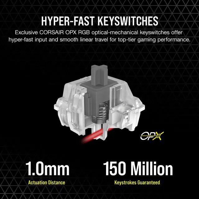 Alt view image 3 of 20 - Corsair K60 PRO TKL Wired Optical-Mechanical OPX Linear Switch Gaming Keyboard with 8000Hz Polling Rate - Black
