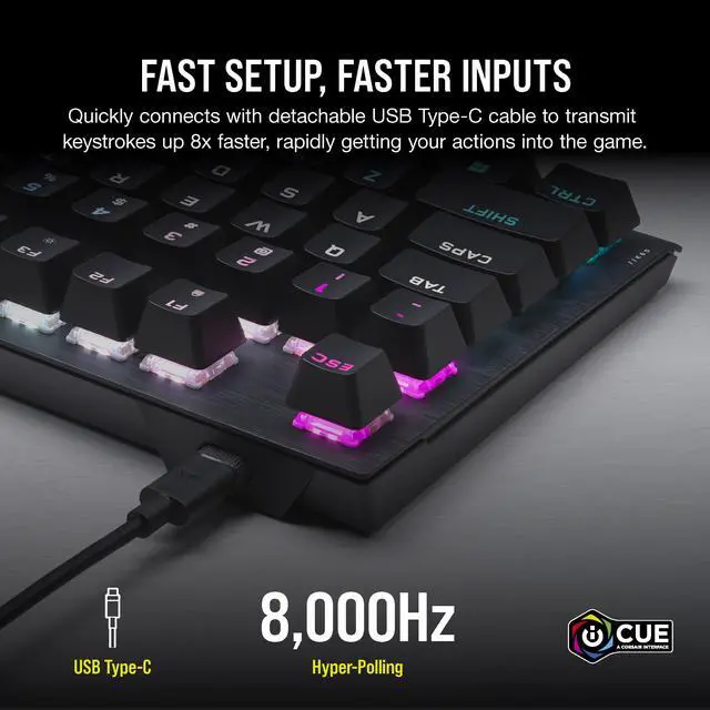 Alt view image 5 of 20 - Corsair K60 PRO TKL Wired Optical-Mechanical OPX Linear Switch Gaming Keyboard with 8000Hz Polling Rate - Black