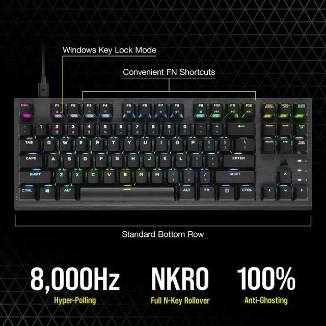 Alt view image 7 of 20 - Corsair K60 PRO TKL Wired Optical-Mechanical OPX Linear Switch Gaming Keyboard with 8000Hz Polling Rate - Black