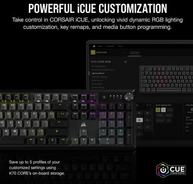 Alt view image 6 of 7 - CORSAIR K70 CORE RGB MECHANICAL GAMING KEYBOARD - GRAY- CORSAIR RED LINEAR SWITC