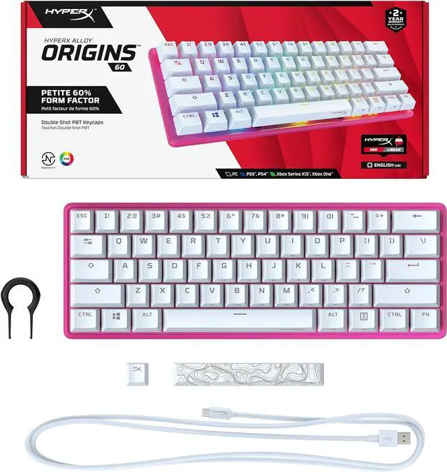 Alt view image 10 of 10 - HyperX Alloy Origins 60 - Mechanical Gaming Keyboard - Ultra Compact 60% Form Factor - Linear Red Switch - Double Shot PBT Keycaps - RGB LED Backlit - NGENUITY Software Compatible - Pink