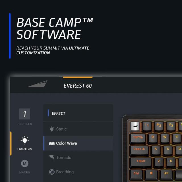 Alt view image 9 of 14 - MOUNTAIN Everest 60 RGB Gaming Keyboard - 60% with Arrow Keys, lubed MOUNTAIN switches, Sophisticated Sound dampening and 5-pin hot-swap - Midnight Black (Linear 45)