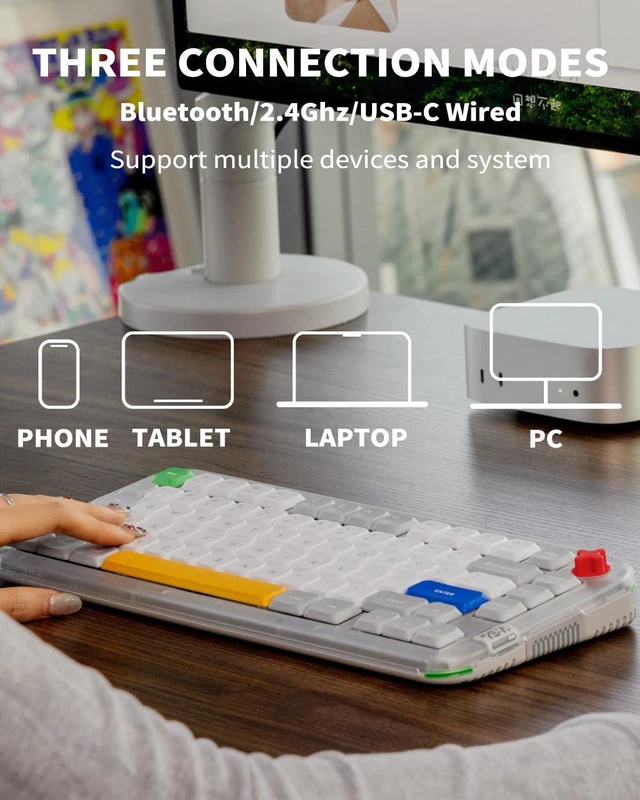 Alt view image 5 of 10 - NuPhy Kick75 80 Keys 75% Low-Profile Hot-Swap Wireless Mechanical Keyboard, Gasket Mount, RGB Backlit, Functional Knob, Support Bluetooth/2.4GHz/USB-C, for Mac/Windows, Gaming & Office - Tape Gray