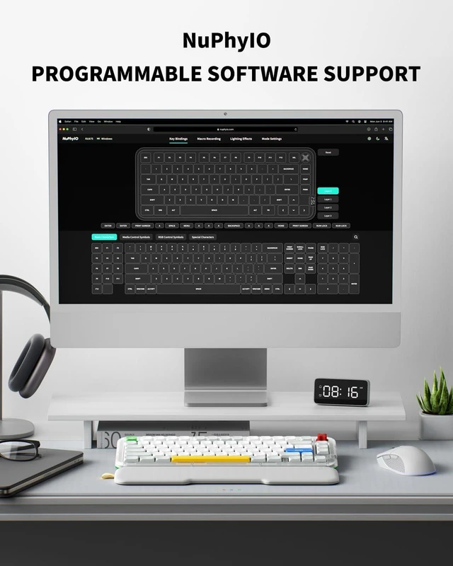 Alt view image 6 of 10 - NuPhy Kick75 80 Keys 75% Low-Profile Hot-Swap Wireless Mechanical Keyboard, Gasket Mount, RGB Backlit, Functional Knob, Support Bluetooth/2.4GHz/USB-C, for Mac/Windows, Gaming & Office - Tape Gray