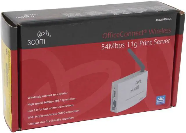 Alt view image 4 of 4 - 3com 3CRWPS10075-US OfficeConnect Wireless 54Mbps 11g Print Server 802.11b / g, RJ45 USB 2.0