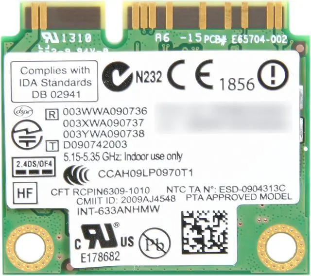 Alt view image 3 of 3 - Intel Ultimate N 633ANHMW Wireless Adapter Mini PCI Express Up to 450Mbps Wireless Data Rates WPA2 – OEM - OEM