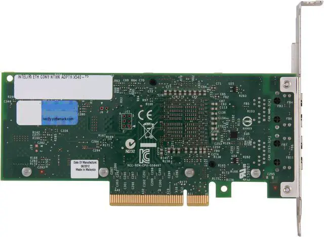 Alt view image 4 of 6 - Intel X540T2 Ethernet Converged Network Adapter 100Mbps/1Gbps/10Gbps PCI Express 2.1 x8 2 x RJ45