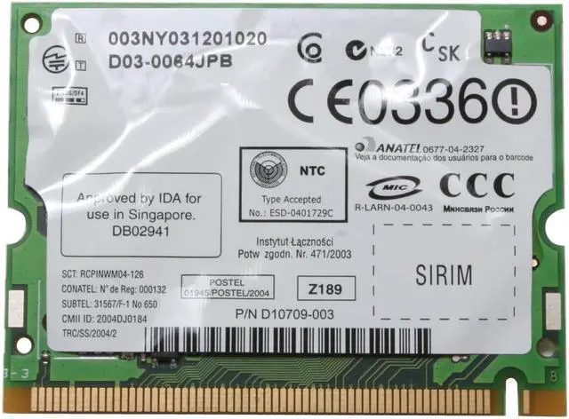 Main image of Intel WM3B2200BGMWXF Wireless Network Connection IEEE 802.11b/g Mini PCI Up to 54Mbps Wireless Data Rates - OEM