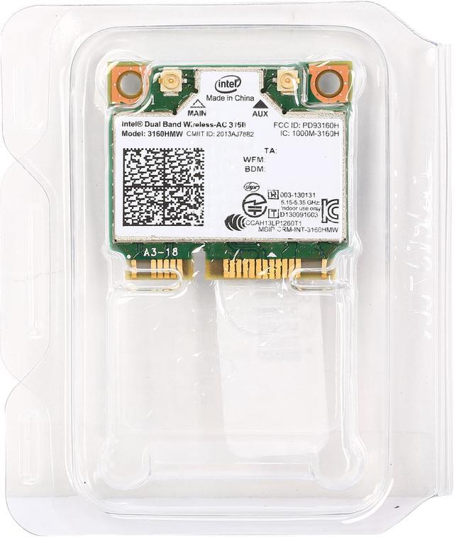 Alt view image 4 of 4 - Intel 3160 Dual Band Wireless-AC 3160 Plus Bluetooth IEEE 802.11ac Mini PCI Express 433 Mbps Wireless Data Rates