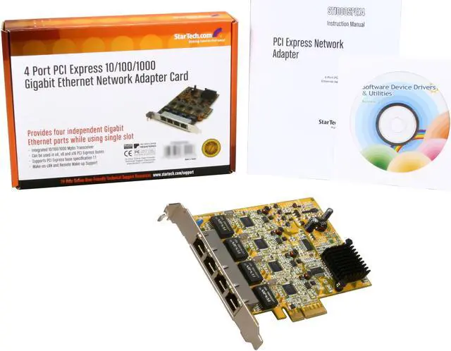 Alt view image 5 of 5 - StarTech.com ST1000SPEX4 4-Port Gigabit Ethernet Network Adapter Card 10/100/1000Mbps PCI-Express 4 x RJ45