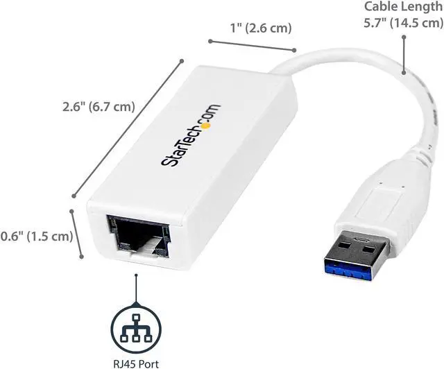 Alt view image 2 of 6 - StarTech.com USB to Ethernet Adapter, USB 3.0 to 10/100/1000 Gigabit Ethernet LAN Adapter, USB to RJ45 Adapter, TAA Compliant