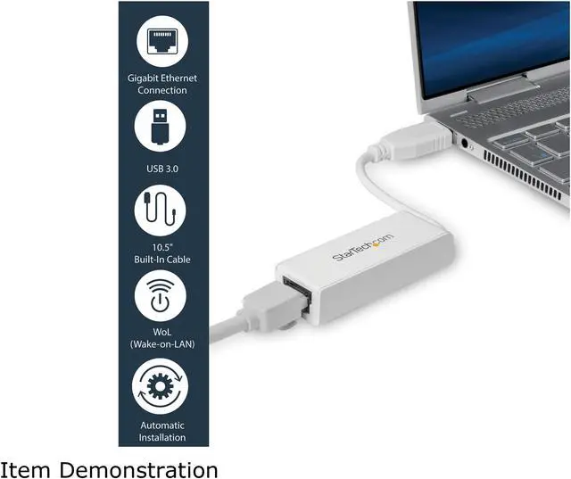 Alt view image 3 of 6 - StarTech.com USB to Ethernet Adapter, USB 3.0 to 10/100/1000 Gigabit Ethernet LAN Adapter, USB to RJ45 Adapter, TAA Compliant