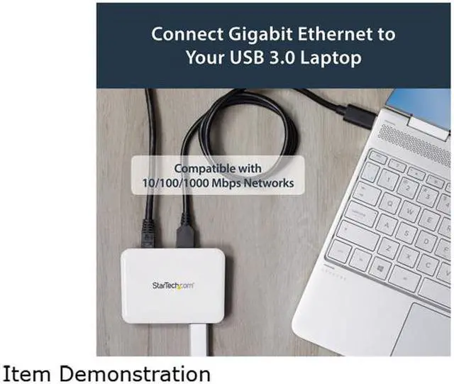 Alt view image 5 of 7 - StarTech ST3300U3S USB 3.0 to Gigabit Ethernet NIC Network Adapter with 3 Port Hub - White