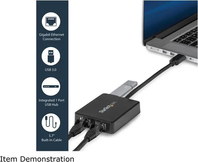 Alt view image 3 of 6 - StarTech.com USB 3.0 to Dual Port Gigabit Ethernet Adapter NIC w/ USB Port