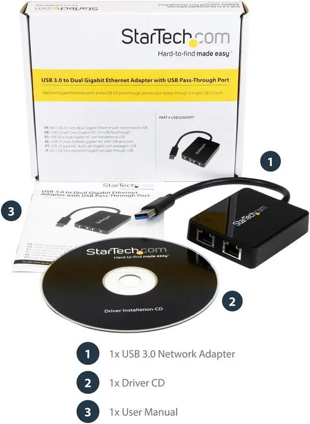 Alt view image 6 of 6 - StarTech.com USB 3.0 to Dual Port Gigabit Ethernet Adapter NIC w/ USB Port
