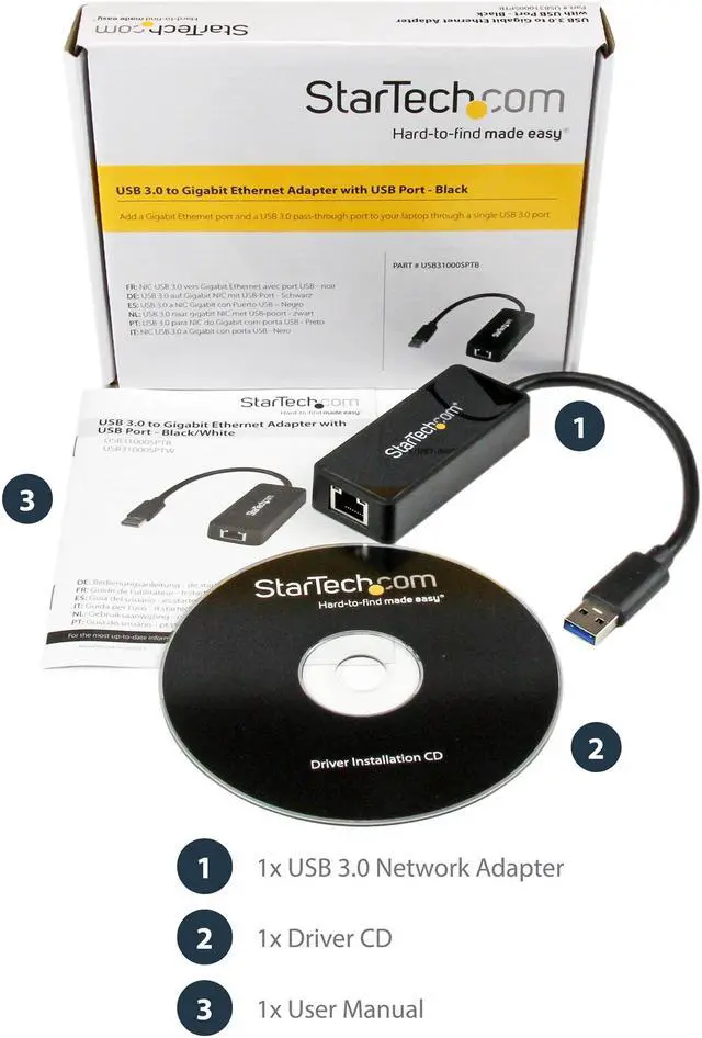 Alt view image 6 of 6 - StarTech.com USB 3.0 to Gigabit Ethernet Adapter NIC w/ USB Port - Black