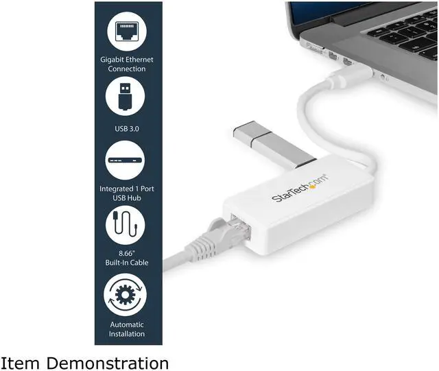 Alt view image 3 of 6 - StarTech USB31000SPTW USB 3.0 Gigabit Ethernet Adapter NIC w/ USB Port - White