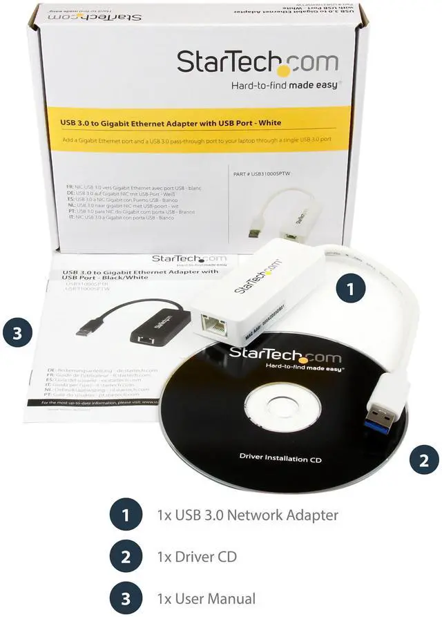 Alt view image 6 of 6 - StarTech USB31000SPTW USB 3.0 Gigabit Ethernet Adapter NIC w/ USB Port - White