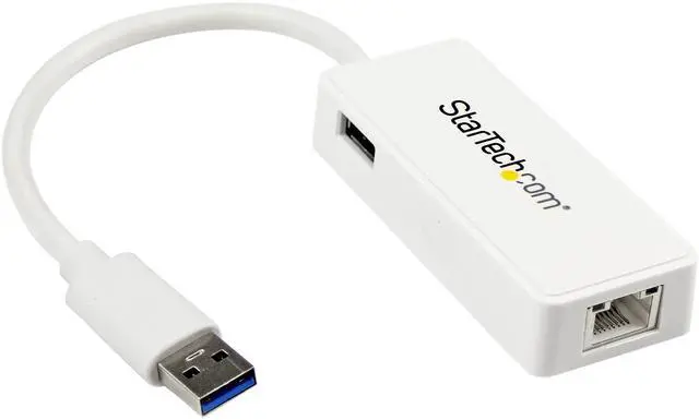 Main image of StarTech USB31000SPTW USB 3.0 Gigabit Ethernet Adapter NIC w/ USB Port - White
