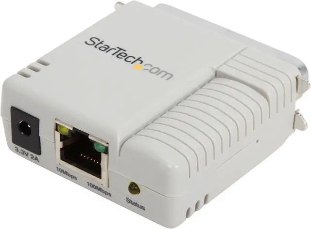 Main image of StarTech.com PM1115P2 1 Port 10/100 Mbps Ethernet Parallel Network Print Server RJ45 Centronics