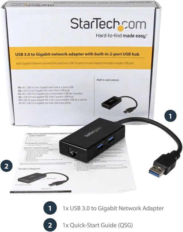 Alt view image 6 of 6 - StarTech.com USB 3.0 to Gigabit Network Adapter with Built-In 2-Port USB Hub - Native Driver Support (Windows, Mac and Chrome OS)