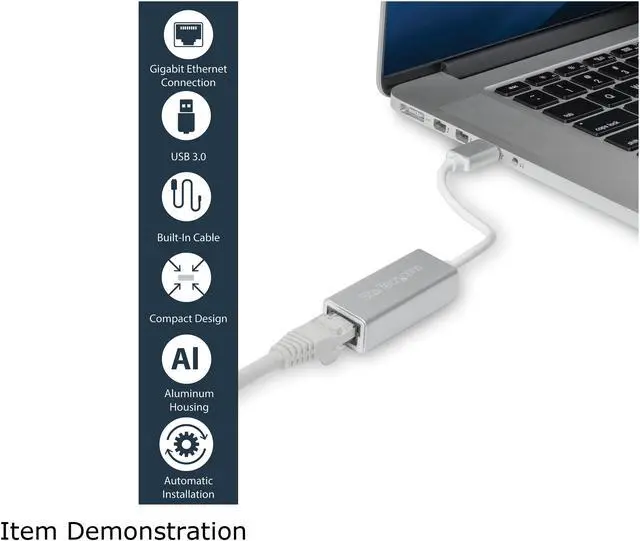 Alt view image 3 of 6 - StarTech.com USB 3.0 to Gigabit Network Adapter - Silver - Sleek Aluminum Design Ideal for MacBook, Chromebook or Tablet