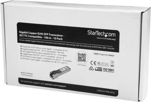 Alt view image 4 of 4 - StarTech.com J8177C10PKST HP J8177C Compatible SFP Module - 1000BASE-T RJ45 Copper Transceiver - J8177C10PKST - 10 Pack