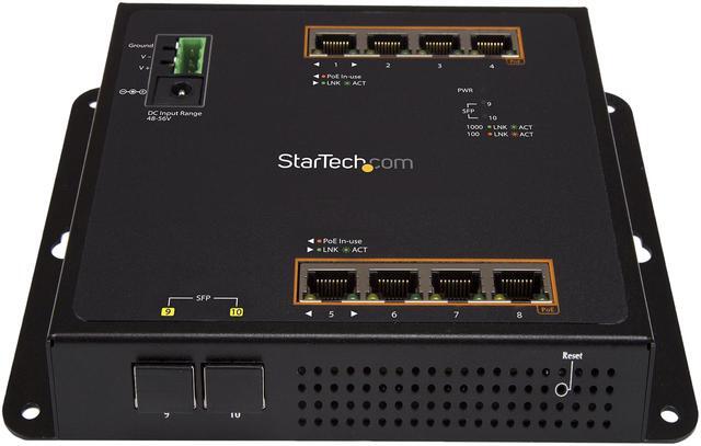 Alt view image 2 of 3 - StarTech IES101GP2SFW StarTech.com Gigabit Ethernet Switch - 8 Port PoE+ plus 2 SFP Ports - Industrial - Gigabit Switch - Managed Switch